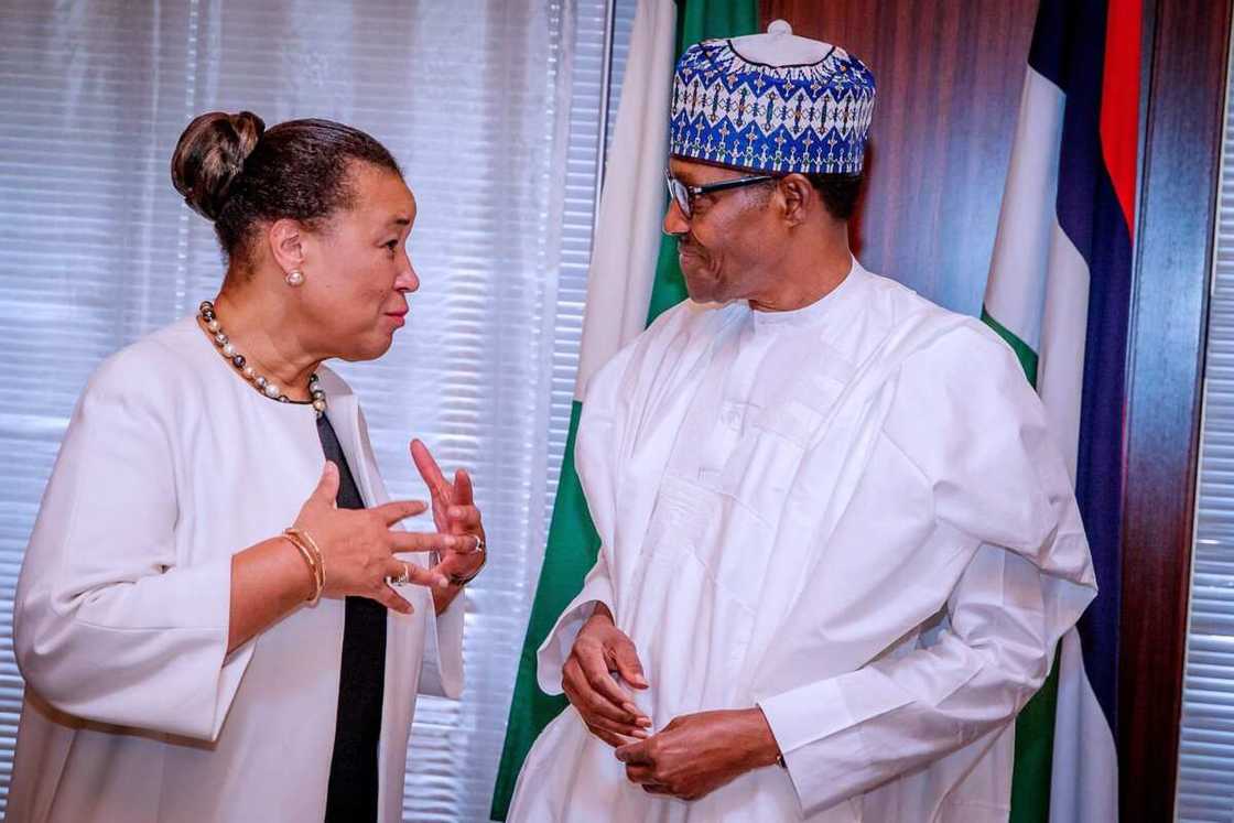 Shugaba Buhari yayin ganawa tare da Patricia Shugaba Buhari yayin ganawa tare da Patricia