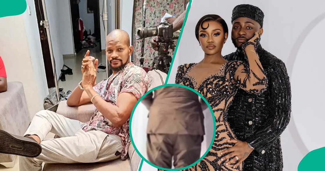 Uche Maduagwu drags Davido over his wedding suit. Uche Maduagwu drags Davido over his wedding suit.