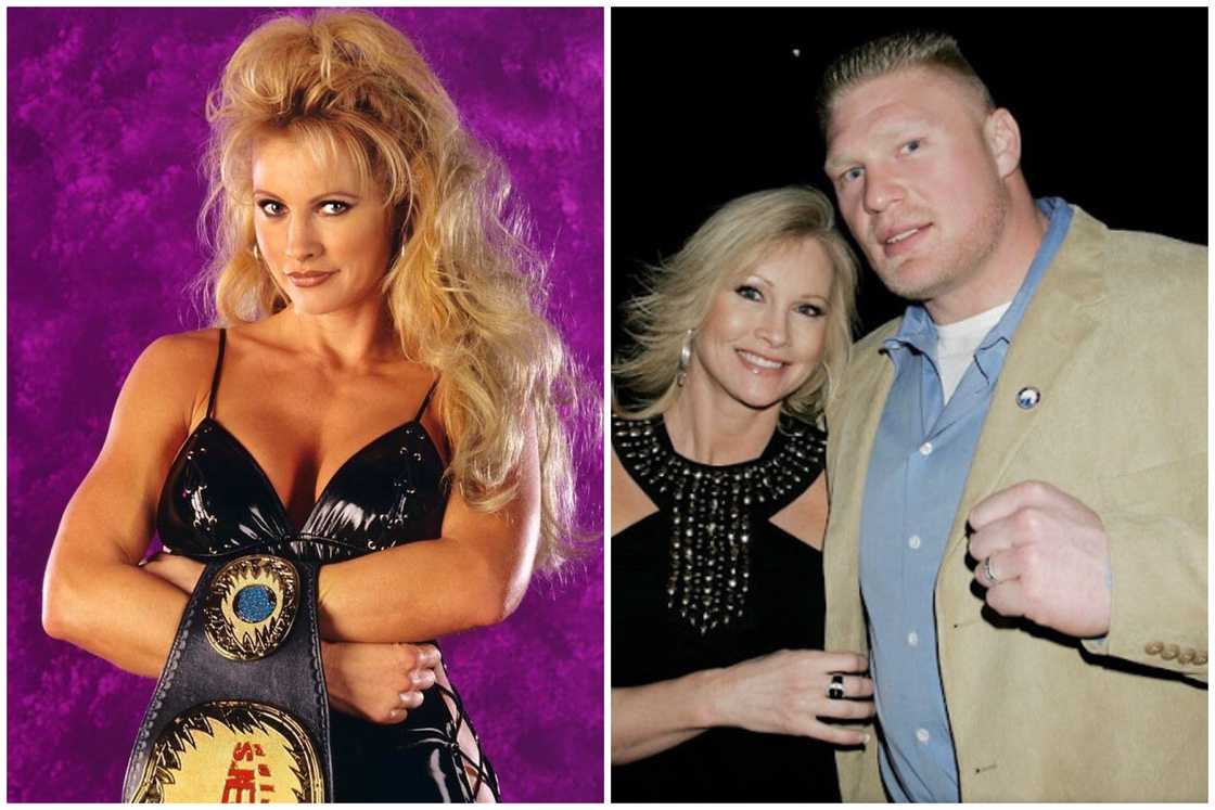 Rena Marlette displaying a wrestling belt (L). Brock Lesnar and his wife pose for a picture (R). Rena Marlette displaying a wrestling belt (L). Brock Lesnar and his wife pose for a picture (R).