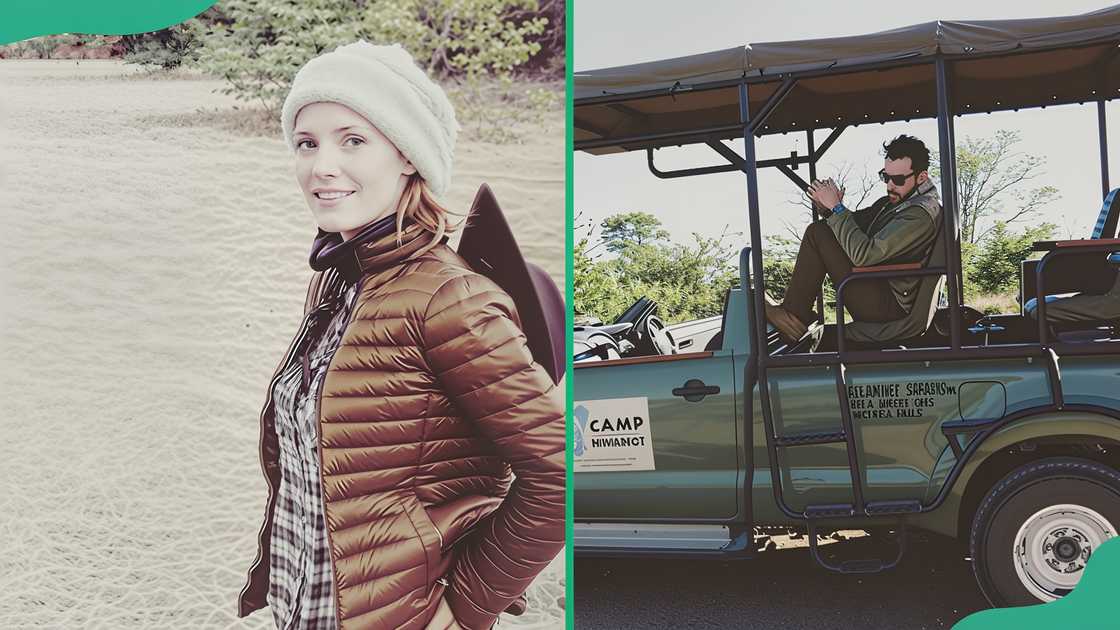 Jessica Chastain and Gian Luca posing during their honeymoon in Zimbabwe