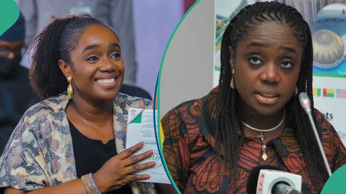 Former finance minister Kemi Adeosun during a televised interview.