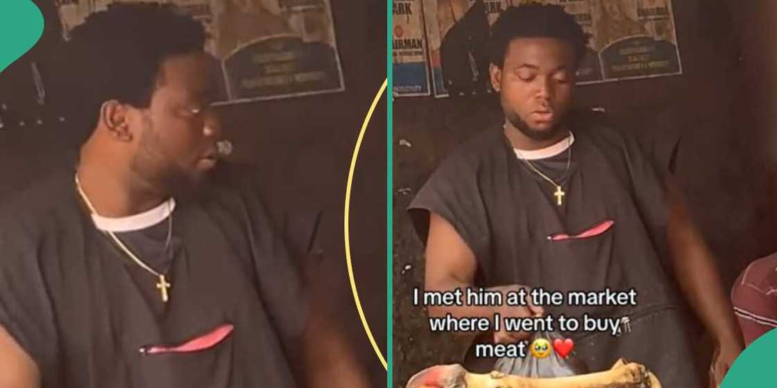 Photo of man selling meat Photo of man selling meat
