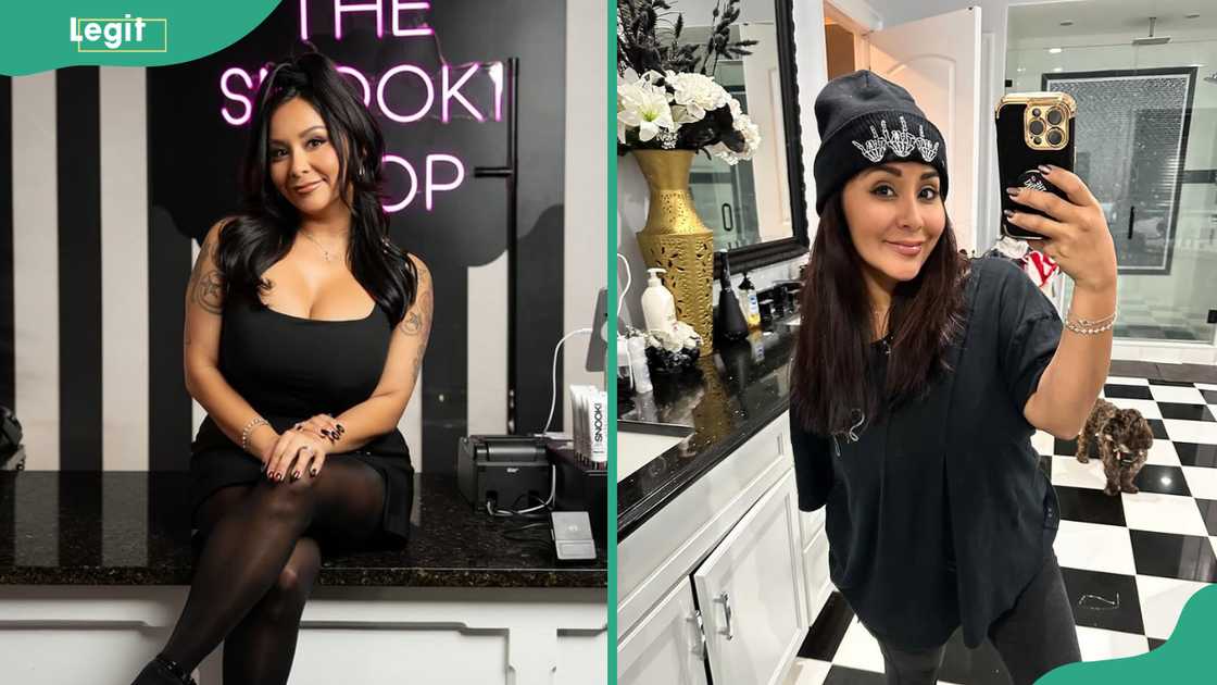 Snooki at her shop. She smiles while taking a photo Snooki at her shop. She smiles while taking a photo