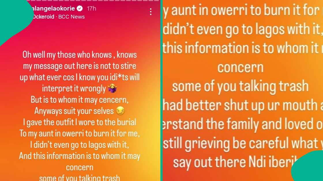 Angela Okorie reacts to criticm over outfit to Alexx Ekubo's funeral