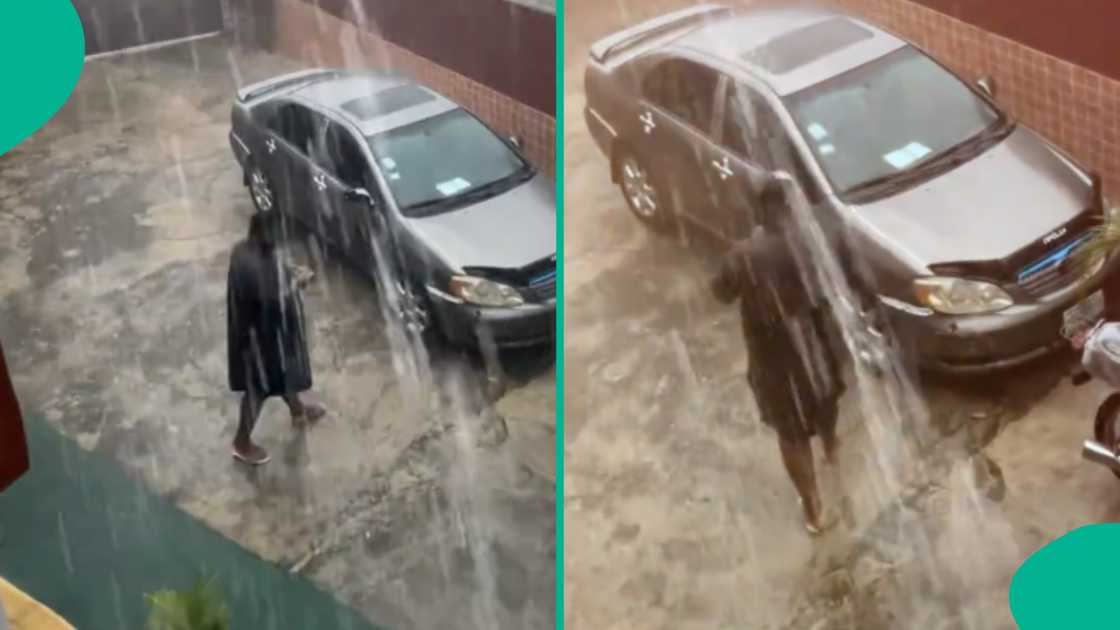 Woman goes emotional after spotting her husband praying in rain, videos him Woman goes emotional after spotting her husband praying in rain, videos him