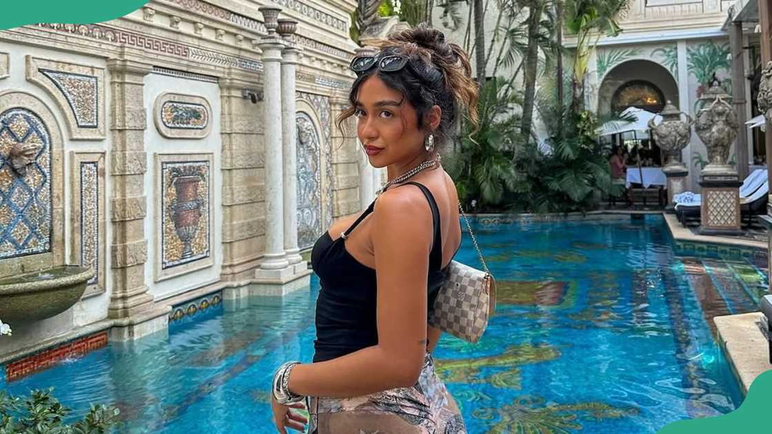 Cierra from Love Island at a swimming pool