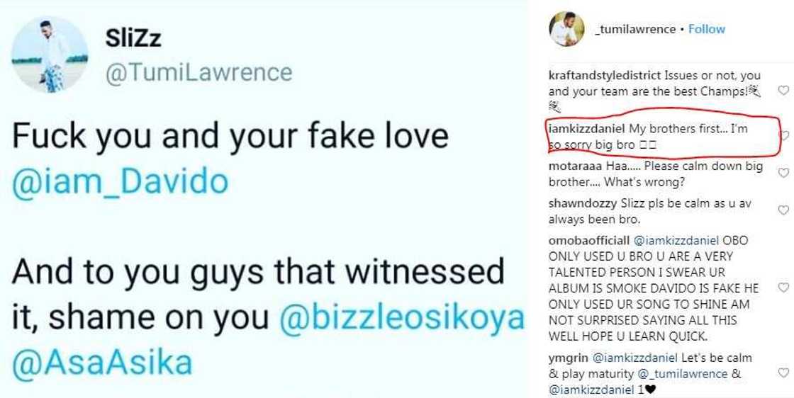 Kizz Daniel apologizes to his manager Tumi, after Davido slapped him at his concert