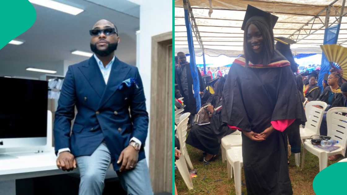 Lady recreates Davido's university graduation photo. Lady recreates Davido's university graduation photo.