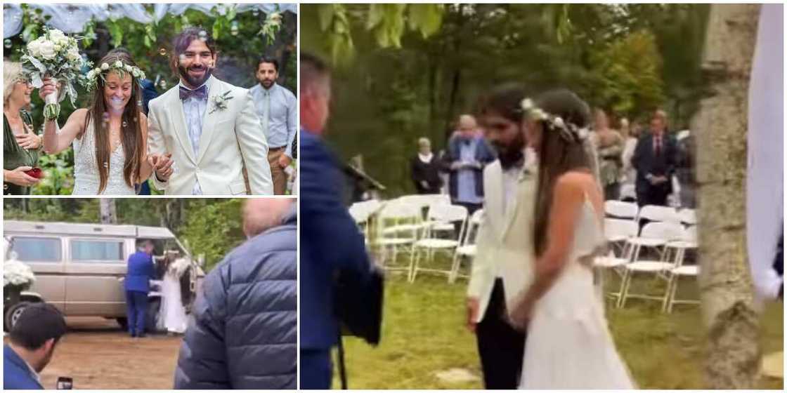 Reactions as bride arrives her wedding to blind lover in tactile dress Reactions as bride arrives her wedding to blind lover in tactile dress