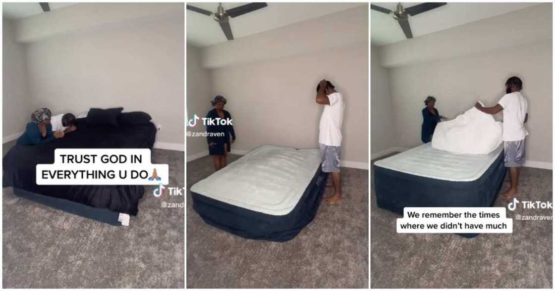 Couple, new house, air bed Couple, new house, air bed