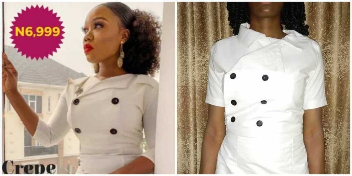 Photos of a dress she ordered and what she got. Photos of a dress she ordered and what she got.