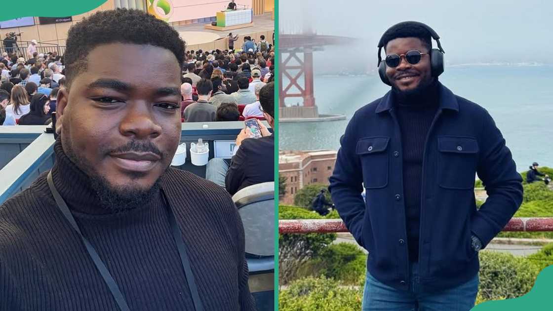 Fisayo Fosudo attends a conference organised by Google (R). The content creator smiles as he poses for a picture in San Francisco, US (R) Fisayo Fosudo attends a conference organised by Google (R). The content creator smiles as he poses for a picture in San Francisco, US (R)