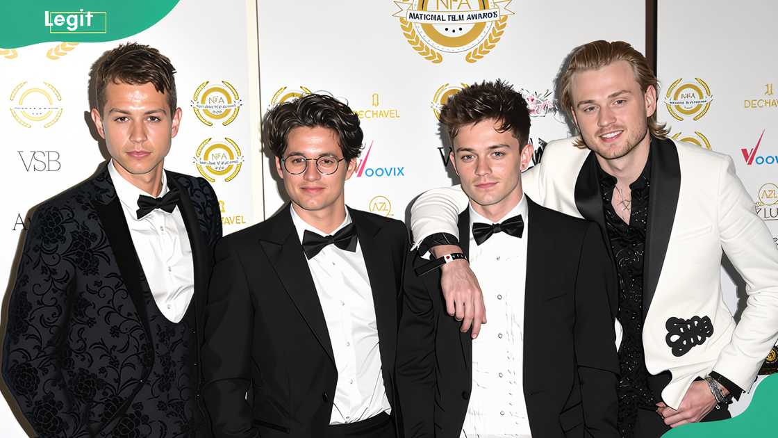 James McVey, Brad Simpson, Connor Ball and Tristan Evans of The Vamps pose at the National Film Awards in the UK James McVey, Brad Simpson, Connor Ball and Tristan Evans of The Vamps pose at the National Film Awards in the UK