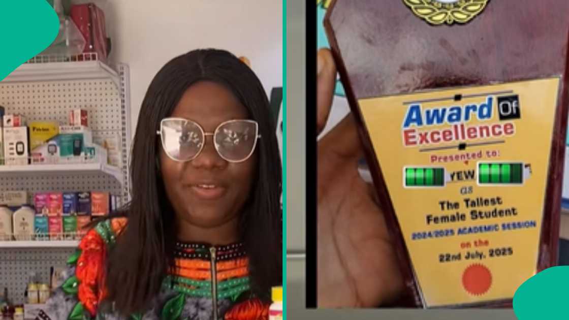 Woman surprised after seeing award a school gave to a student.