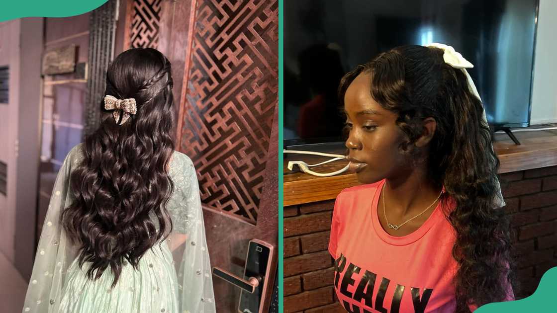 Polished hair with a bow ribbon Polished hair with a bow ribbon