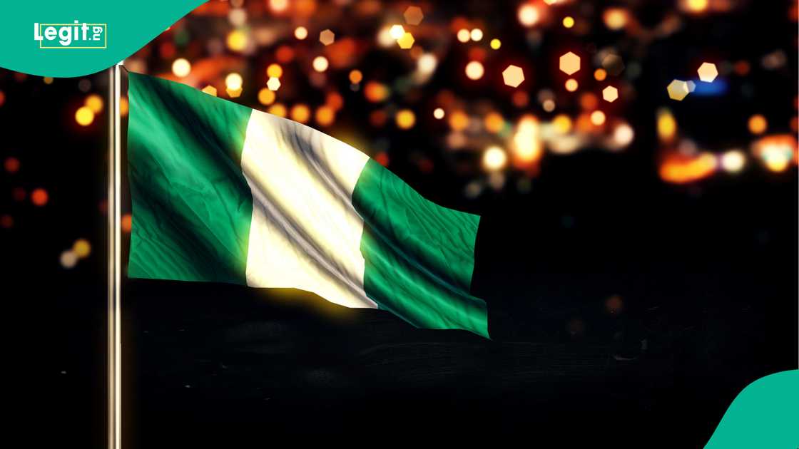 Nigerian national flag city light night bokeh background 3D