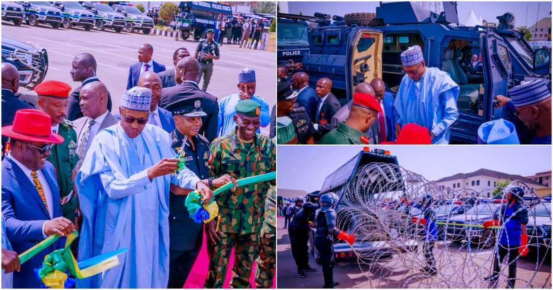 The Inspector-General of Police, IGP Usman Alkali Baba, President Muhammadu Buhari, GCFR, to Louis Edet House, Force Headquarters, Abuja