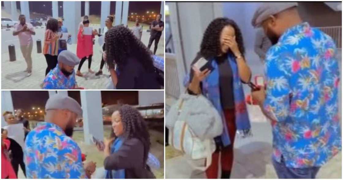 Man proposes at airport, lady shocked, first meeting Man proposes at airport, lady shocked, first meeting