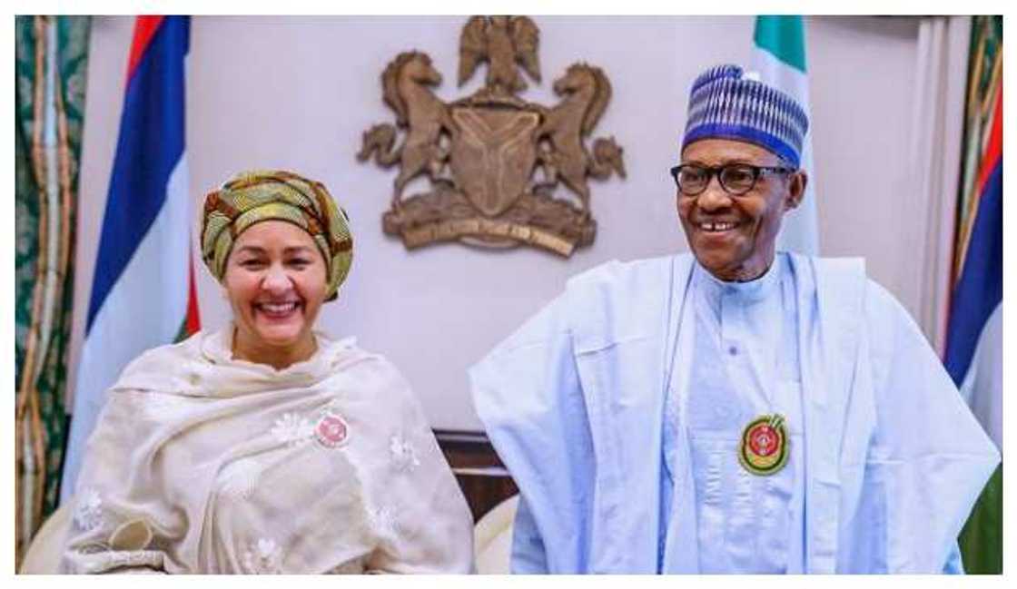 Amina and Buhari during the former's courtesy visit to Aso Rock Amina and Buhari during the former's courtesy visit to Aso Rock