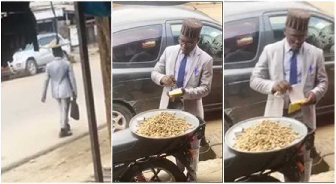 Nigerian groundnut seller seen issuing receipt to customer. Nigerian groundnut seller seen issuing receipt to customer.