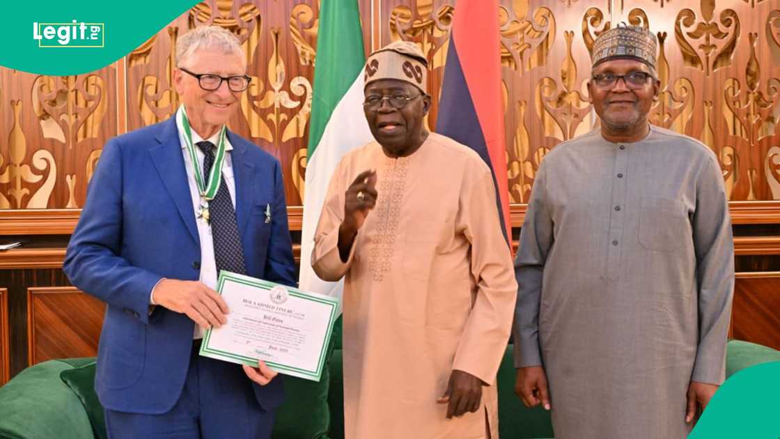 President Bola Tinubu confers a national honour on Bill Gates, Microsoft founder, as he applauds his contributions to key sectors of Nigeria and Africa's economy. President Bola Tinubu confers a national honour on Bill Gates, Microsoft founder, as he applauds his contributions to key sectors of Nigeria and Africa's economy.