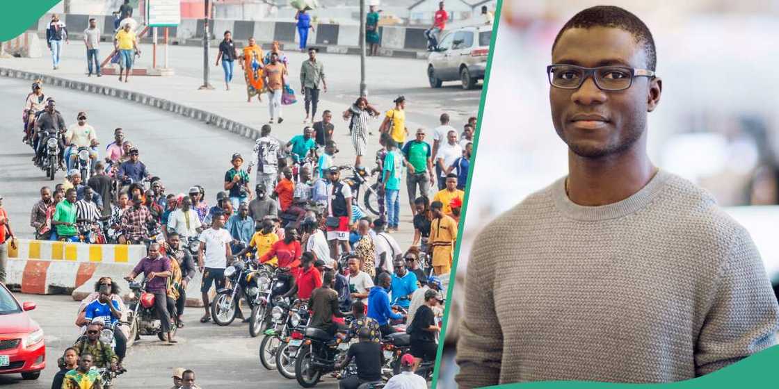 Photo of young man and streets filled with bikes