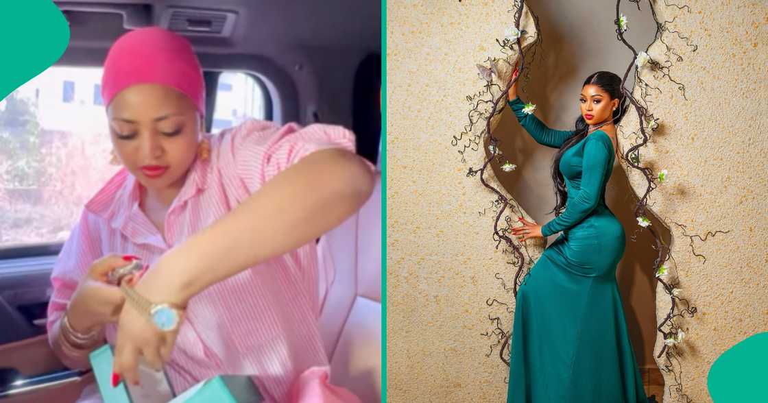 Regina Daniels unveils her new Rolex watch.