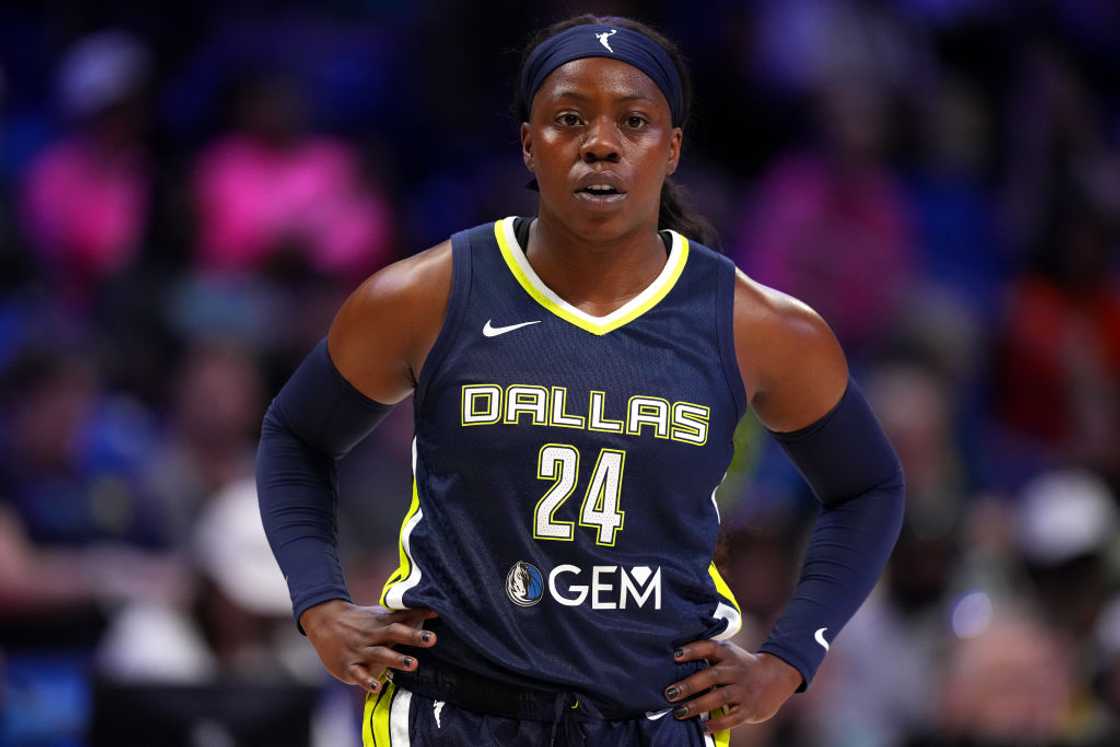 Arike Ogunbowale looks on during the first half against the New York Liberty Arike Ogunbowale looks on during the first half against the New York Liberty