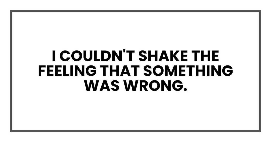 I couldn't shake the feeling that something was wrong. I couldn't shake the feeling that something was wrong.