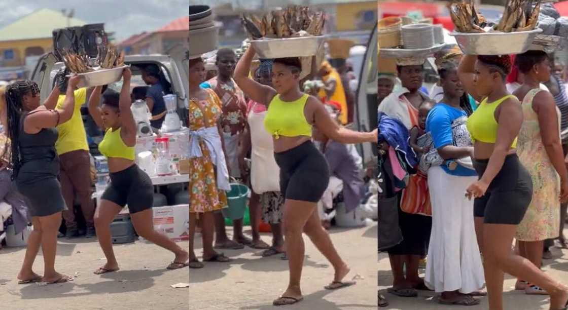Photos of a curvy fish hawker walking through a market. Photos of a curvy fish hawker walking through a market.