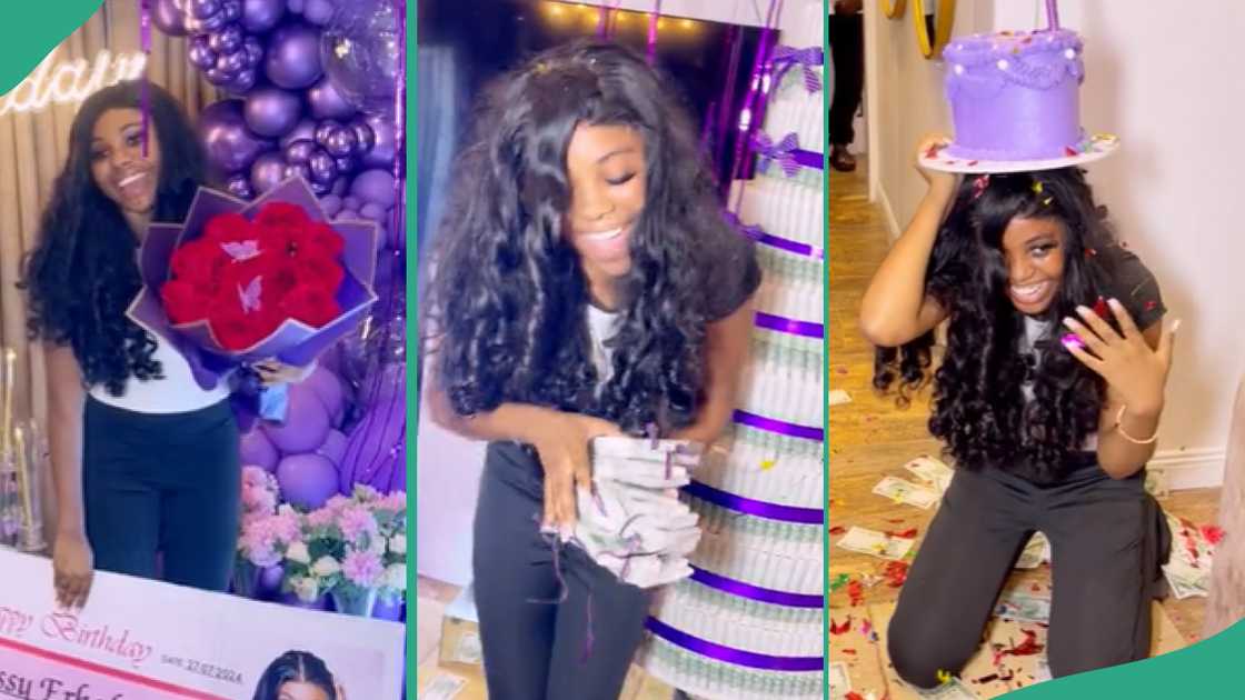 Lady receives surprise birthday gifts from her man.