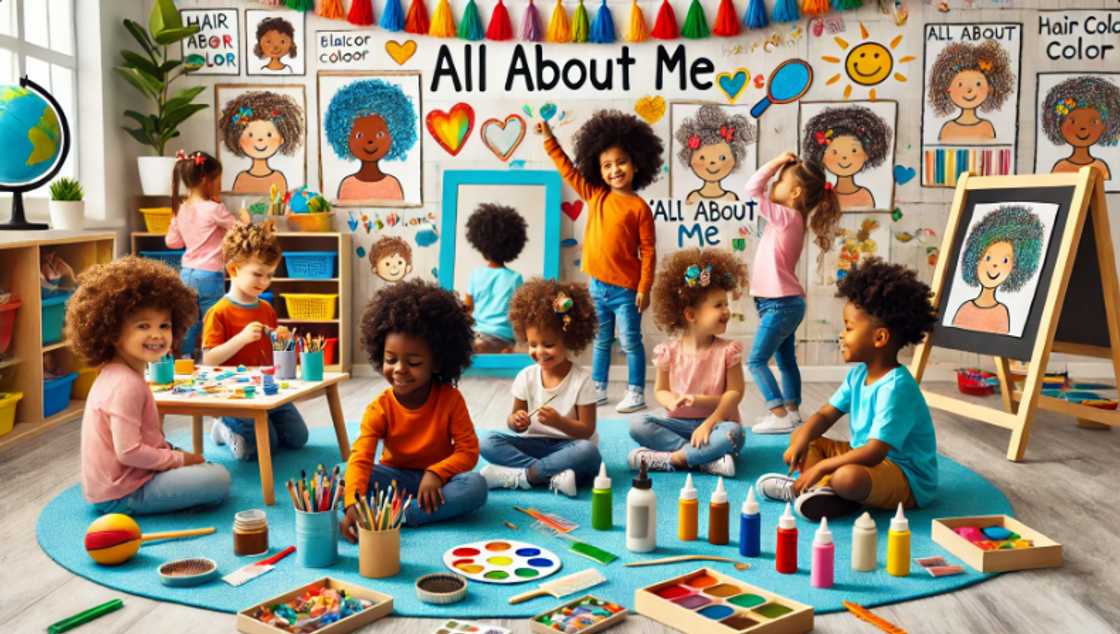 Multiracial kids learning hair colour Multiracial kids learning hair colour