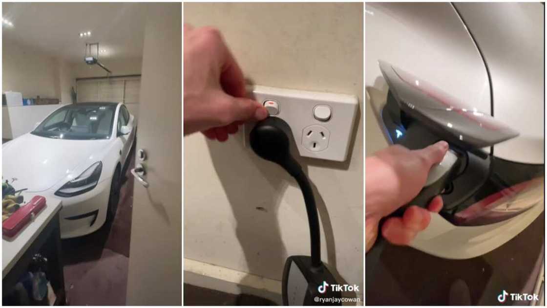 Tesla Model 3/charging Tesla electric car at home. Tesla Model 3/charging Tesla electric car at home.
