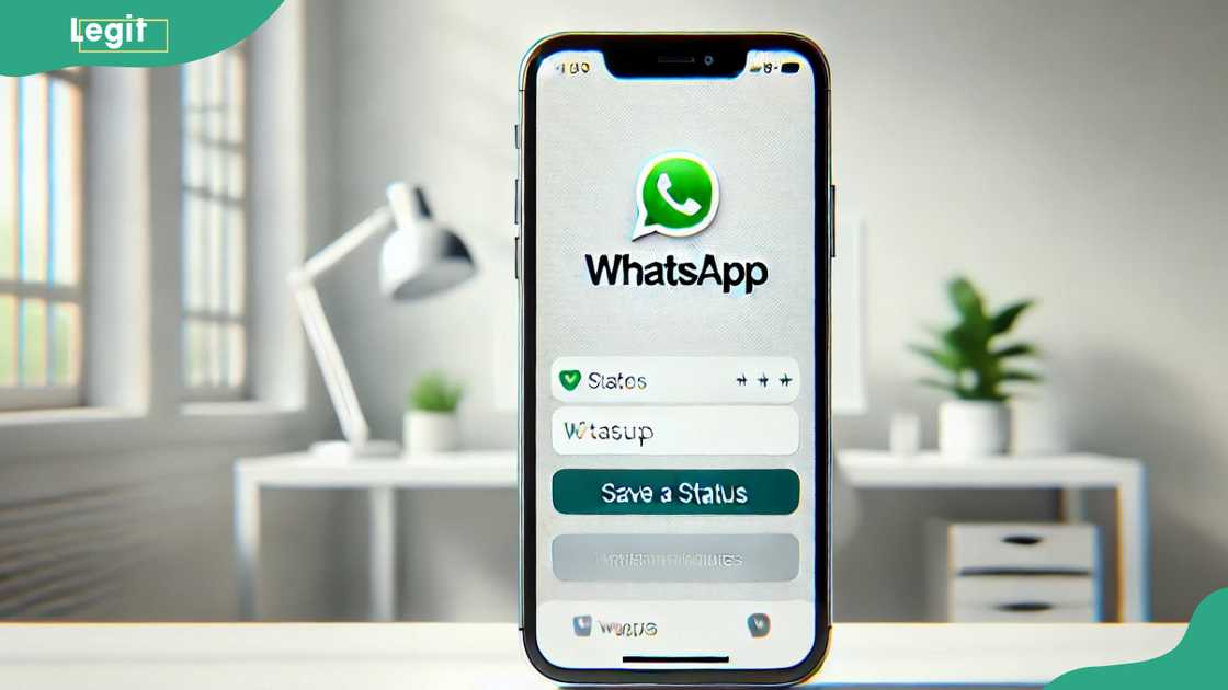 iPhone phone displaying WhatsApp status