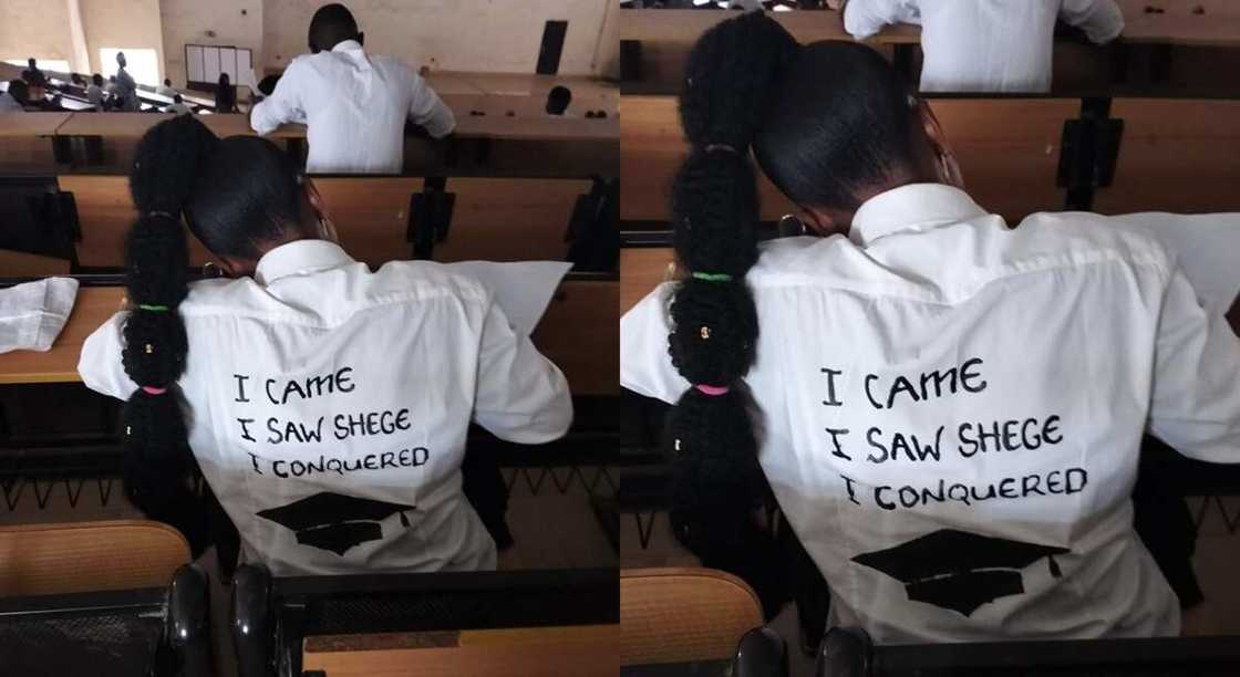 Photos of a final year student taking her final paper in BSU. Photos of a final year student taking her final paper in BSU.