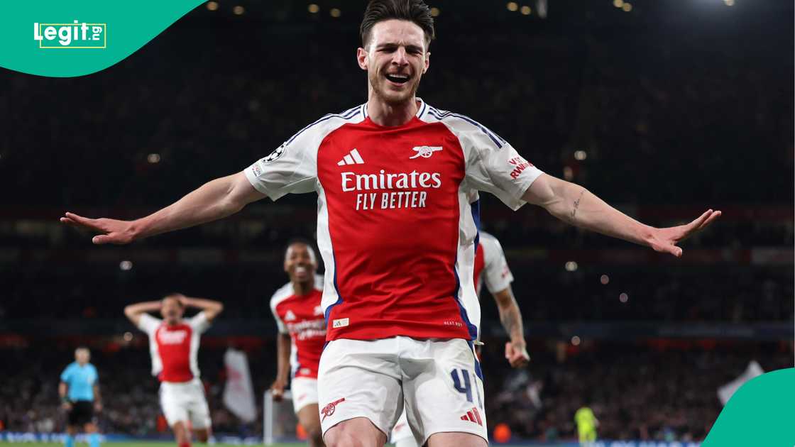 Declan Rice, Arsenal, Real Madrid, UEFA Champions League, Emirates Stadium, London, England. Declan Rice, Arsenal, Real Madrid, UEFA Champions League, Emirates Stadium, London, England.