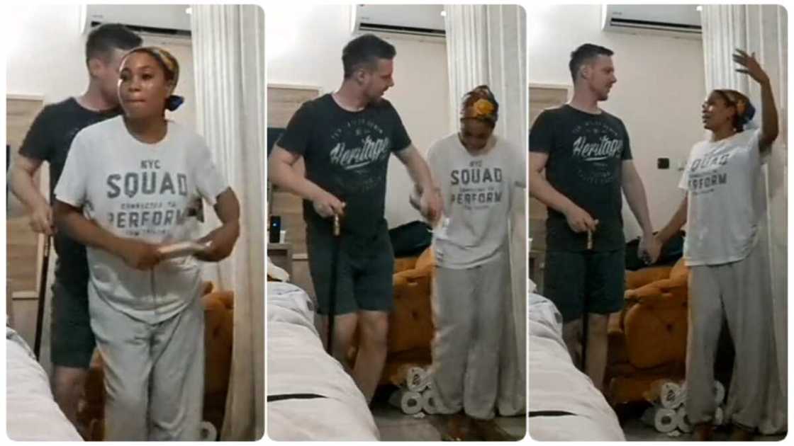 The lady taught her how to make the dance The lady taught her how to make the dance