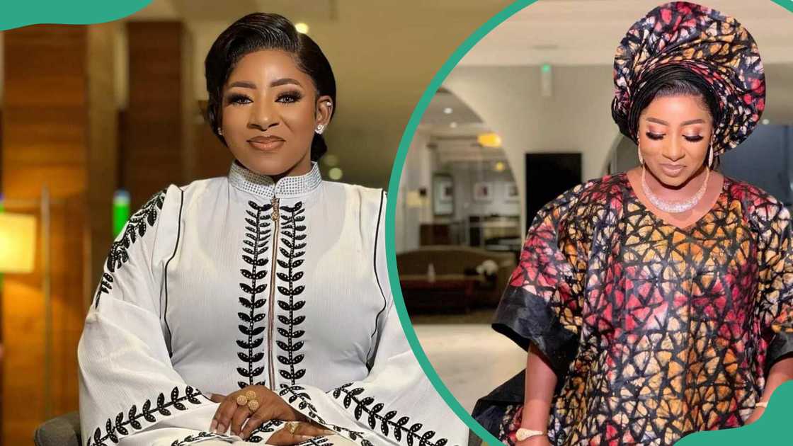 Mide Martins in a white outfit and in a colourful Ankara outfit