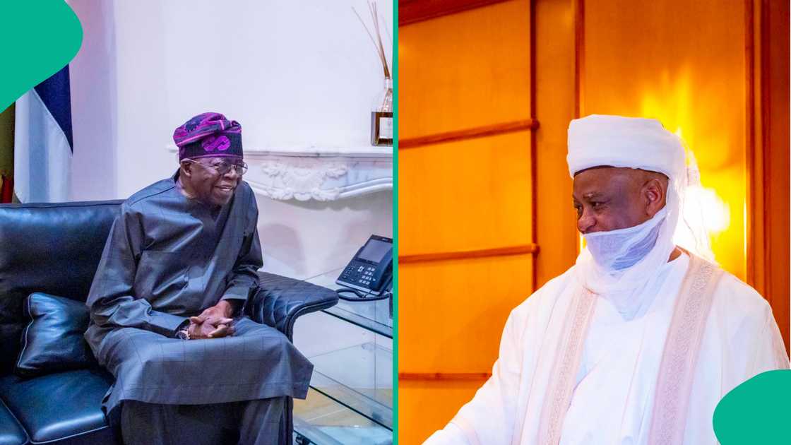 Muhammadu Sa’ad Abubakar III meets Bola Ahmed Tinubu during a courtesy visit at the Presidential Villa in Abuja ahead of Eid-el-Fitr 2026.