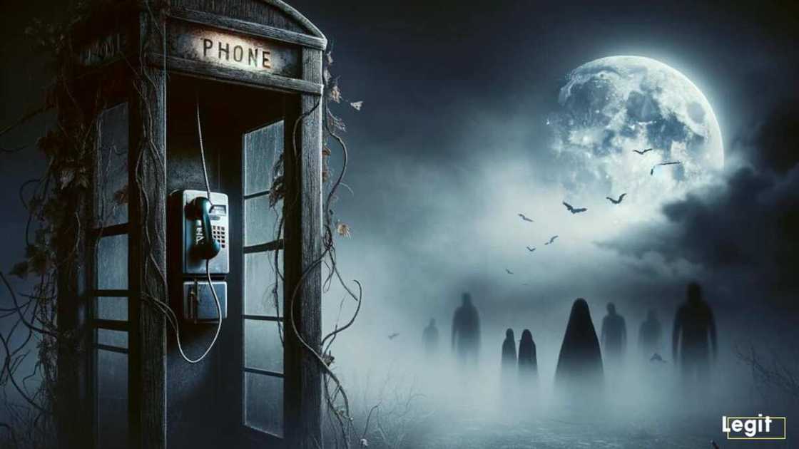 A scary image of a phonebooth and ghosts A scary image of a phonebooth and ghosts