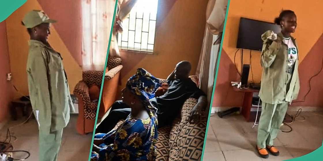 Female corper returns home to salute and honour parents Female corper returns home to salute and honour parents