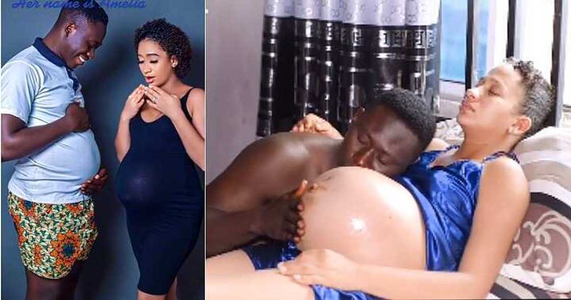 Nigerian man rubs oyinbo wife's baby bump, caring husband Nigerian man rubs oyinbo wife's baby bump, caring husband
