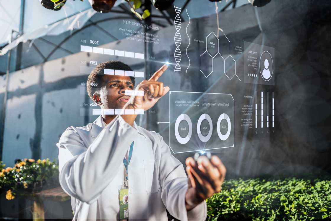 Botanical man analysing data