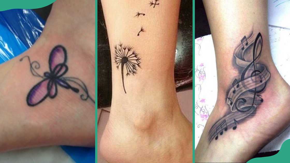 Dragonfly (L), dandelion (C) and music note (R)