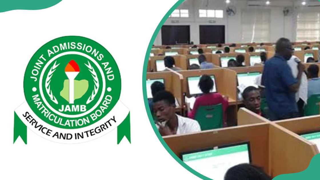 The JAMB logo and students applying for courses on the JAMB website