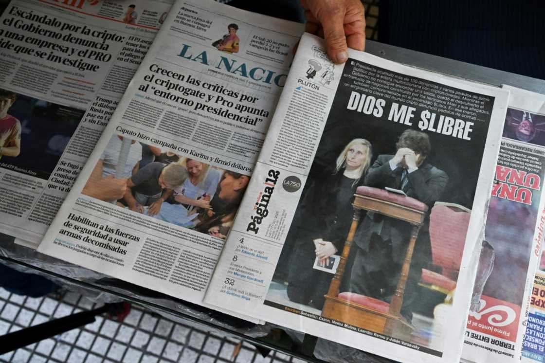 An Argentine newspaper with a photo of Javier Milei with his head in his hands An Argentine newspaper with a photo of Javier Milei with his head in his hands
