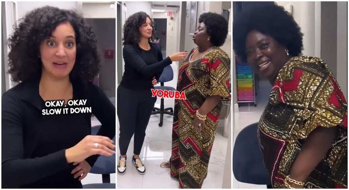 Nigerian mum and Oyinbo lady engages in conversation.