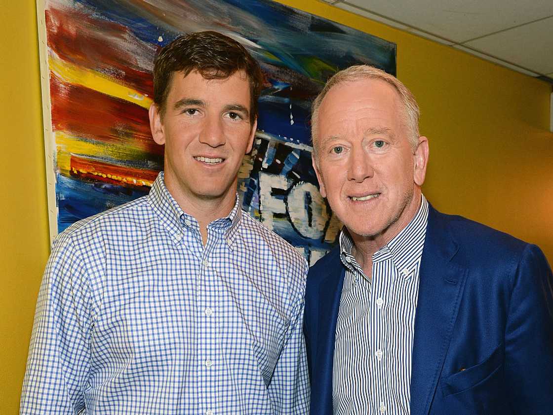 Eli Manning and his father, Archie Manning, at FOX Studios Eli Manning and his father, Archie Manning, at FOX Studios