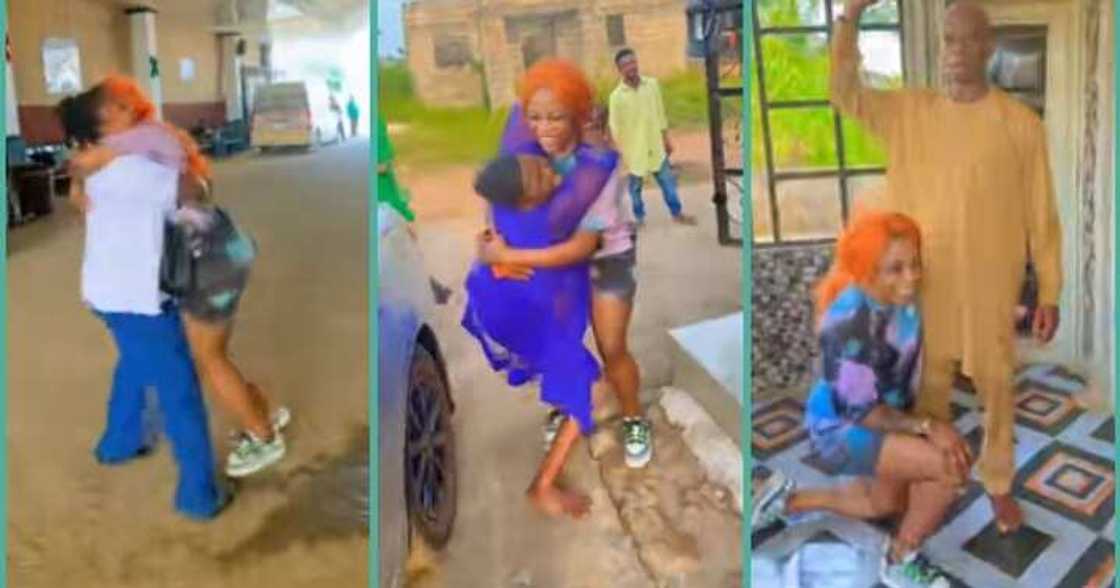 Nigerian lady emotional as she reunites with parents at home after 8 years Nigerian lady emotional as she reunites with parents at home after 8 years