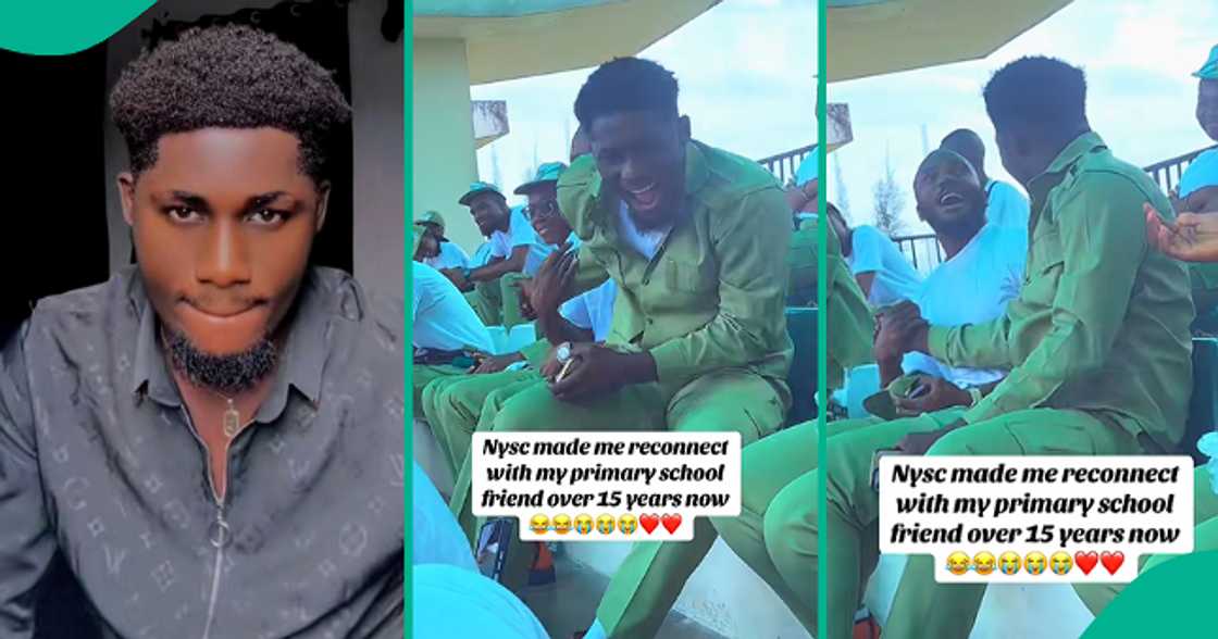 Corps member reunites with his primary school friend after 15 years.
